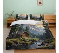 A6S3N9T2 Mountain Cabin Nature Duvet Set Teens Bedroom | Super king（260x220cm）ultra soft microfiber breathable touch zipper closure easy wash cozy sleep student decor gift