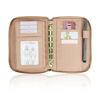A7 Leather Budget Binder Cash Envelopes System Wallet Budget Planner PU Leather Cover Notebook with Zipper 6 Rings Refillable Money Wallet Organizer for Cash Budgeting and Saving (Only Binder - Skin