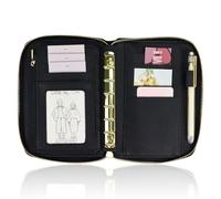 A7 Leather Budget Binder Cash Envelopes System Wallet Budget Planner PU Leather Cover Notebook with Zipper 6 Rings Refillable Money Wallet Organizer for Cash Budgeting and Saving (Only Binder-Black)