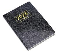 A7 Pocket Calendar 2025, Mini Planner with Weekly/Monthly Pages, Starlight Black Leather Cover for Time Management