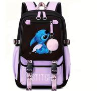 (A7) Stitch Pattern Large Capacity Backpack With Charging Port, Cartoon Theme School Bag