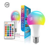 (A70 -15W-E27+Remote Control, RGBW-with memory function-AC85-265V) LED colorful light bulb e27 screw-hole plastic-pack aluminum bulb lamp RGB colorful light change remote control with memory atmospher