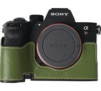 A7R V Case, BMAOLLONGB Handmade PU Leather Half Camera Case Bag Cover Bottom Opening Version for Sony Alpha A7R V with Hand Strap (Green)