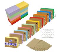 A8 Flash Cards with Rings, 500 Pack Ruled Index Cards, Double-Sided Blank Revision Cards 7.4 x 5.1cm in 10 Colors, Portable Vocabulary and Study Note Cards for School, Office, Home