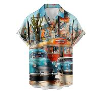 A8 Highway Men's Vintage Hawaiian Shirts 1950s Retro Button Down Shirts Classic Car Highway Print Tops Shirts5676