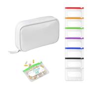 A8 Pill Organiser Set with 7 Colour-Coded Pouches, Waterproof, Reusable, Zippered Binder Design, 7-14 Day Travel Medicine Storage (White)