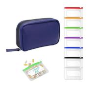 A8 Pill Organiser Set with 7 Colour-Coded Pouches, Waterproof, Reusable, Zippered Binder Design, 7-14 Day Travel Medicine Storage (Blue)