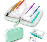 A8 Waterproof Pill Organizer Set, 14pcs Bags Inside, Leakproof Reusable Zippered Storage Case, 7 to 14 Days of Meds & Medicine Crush-Resistant Shell, Compact Daily Pills Holder for Travel Daily