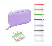 A8 Waterproof Pill Organizer Set, Large Weekly Travel Medicine Organizer with 14 Color-Pill Pouches, Travel Medicine Organizer, Portable Reusable Binder Design Zippered Pill Storage (Purple)