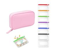 A8 Waterproof Pill Organizer Set, Large Weekly Travel Medicine Organizer with 14 Color-Pill Pouches, Travel Medicine Organizer, Portable Reusable Binder Design Zippered Pill Storage (Pink)