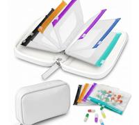 A8 Waterproof Pill Pouch Set, Large Weekly Pill Organizer with 14 Inner Bags, Reusable Travel Medicine Organizer, Portable Zippered Storage, Grey