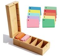 A8 Wooden Aarteikarten Box, 22.2 x 9.5 x 7 cm, Wooden Box with Lid, Learning Box, Vocabulary Box with 500 Pieces Sticky Notes, Cards, Storage Box for Office, Schools, Home