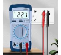 A830L Digital Multimeter with Clear Backlight LCD, Measures AC/DC Voltage, Current, Resistance, Diode and Transistor, Equipped with Foldable Stand and Secure Input Jacks