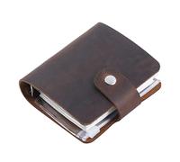 A9 Genuine Leather Journal, Coffee Handmade Cowhide Pocket Size Binder Planner, Mini Vintage Leather Planner, 120 Sheets Pages, Loose Leaf 3-Ring with Snap Button Closure (Coffee)