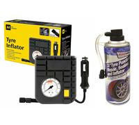 AA Car Essentials 12V Compact Tyre Inflator AA5007 - For Cars Vans Motorbikes Vehicles Inflatables Bicycles - PSI BAR KPA 0-80 PSI - Includes Adaptors, Black