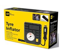 AA Car Essentials 12V Compact Tyre Inflator AA5007 - For Cars Vans Motorbikes Vehicles Inflatables Bicycles - PSI BAR KPA 0-80 PSI - Includes Adaptors, Black