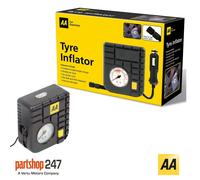 AA Car Essentials 12V Compact Tyre Inflator AA5007 - For Cars Vans Motorbikes Vehicles Inflatables Bicycles - PSI BAR KPA 0-80 PSI - Includes Adaptors, Black