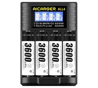 AA AAA Battery Charger, 4 Slot Rechargeable Batteries 5V/2A Fast Charging with LCD Display for 1.5V Li-ion(USB-C Connector). Includes 4 x AA Rechargeable Batteries 3600mWh with Protective Case
