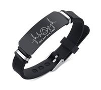AA AF Recovery Sobriety Anniversary Jewellery, Inspirational Addiction Recoverying Silicone Bracelet, One Day at A Time Heartbeat Bangle to Inspire, Black