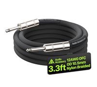 AA AUDIO ACCESSORY 12 AWG Guitar Amp Speaker Cable 1m, Nylon Braided, Kevlar-Reinforced, Noiseless Design Triple(2 OFC&Al-Foil) Shielded 1/4 Inch Speaker Cable Amp Head to Cabinet for Marshall Boss