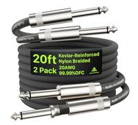 AA AUDIO ACCESSORY Guitar Cable 20 ft 2 Pack, Kevlar-Reinforced 20AWG 99.99% OFC, 10X Heavy-Duty Nylon Braided, Heat-Shrink Protected 1/4 Instrument Cable, Shielded Amp Cord for Fender Electric Guitar