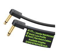 AA AUDIO ACCESSORY Kevlar Reinforced Guitar Patch Cables 10cm 4 Pack, Built-to-Last, Noise-Free Quad-Layer Shielded, Gold-Plated Flat Ribbon Guitar Pedal Leads for BOSS, MXR, EBS, Behringer Pedal