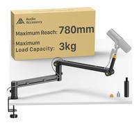 AA AUDIO ACCESSORY Mic Arm Desk Mount (Design for Heavy Mic) 3KG Load Capacity, Stable Gear Lock Never Sags, Metal Low Profile Microphone Boom Stand for Shure SM7B SM7dB MV7, Blue Yeti, Rode PodMic