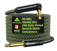 AA AUDIO ACCESSORY Pro Series Guitar Cable 4.5 m, Gold-Plated Neutrik REAN Connector, 18 AWG 99.99% OFC, Low Capacitance Straight to Right Angle 6.35mm Guitar Lead for Fender Electric Guitar