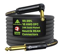 AA AUDIO ACCESSORY Pro Series Guitar Cable 4.5 m, Gold-Plated Neutrik REAN Connector, 18 AWG 99.99% OFC, Low Capacitance Straight to Right Angle 6.35mm Guitar Lead for Fender Electric Guitar