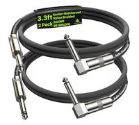 AA AUDIO ACCESSORY Right Angle Guitar Cable 1m 2 Pack, Kevlar-Reinforced 10X Heavy-Duty Nylon Braided, 20AWG 99.99% OFC 1/4 Instrument Cable, Shielded Guitar Lead for Fender Electric Guitar