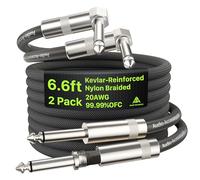 AA AUDIO ACCESSORY Right Angle Guitar Cable 2m 2 Pack, Kevlar-Reinforced 10X Heavy-Duty Nylon Braided, 20AWG 99.99% OFC 1/4 Instrument Cable, Shielded Guitar Lead for Fender Electric Guitar