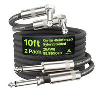 AA AUDIO ACCESSORY Right Angle Guitar Cable 3m 2 Pack, Kevlar-Reinforced 10X Heavy-Duty Nylon Braided, 20AWG 99.99% OFC 1/4 Instrument Cable, Shielded Guitar Lead for Fender Electric Guitar