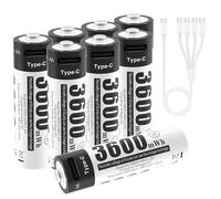 AA batteries 1.5 V lithium-ion rechargeable batteries, pack of 8, high-performance, fast, long-lasting USB-C charging, 3600 mWh, for remote controls, motorized toys, wireless mice and keyboards. With