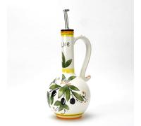 AA Brothers Ceramic Olive Oil Dispenser Bottle, 15oz, Hand Painted, Stainless Steel Spout, For Oils, Vinegar, Sauces