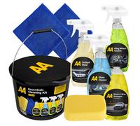 AA Car Cleaning Kit, 8-Piece with 4 Cleaners, 2 x Cloths, Sponge and 15L Bucket