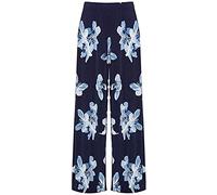AA Essantials® Women's Plain Floral Paisley Leopard Wide Leg Palazzo Trousers - Ladies Elasticated Stretch Pants Flared Print Harem (Floral Navy, 8-10)