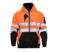AA ESSENTAILS® Hi Vis Hoodie - Hi Viz Sweatshirt Safety Work Jumper Reflective Tape Band Work Warm Security High Visibility 3 Zipped Pocket Zipper Hooded Top (Orange Black Zipper, L)
