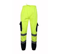 AA ESSENTAILS Hi Viz Men's Fleece Work Trousers Reflective Safety Hi Vis Joggers - Men High Visibility 2 Tone Combat Workwear Bottoms Pants (Yellow-Navy, Large) (AAA-HVT-8744)