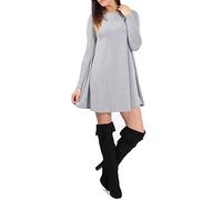 AA Essential® Womens Ladies Plain Jersey Bang Tartan Print Long Sleeve Party A Line Skater Flared Swing Dress Tee Top (Grey, 20-22)