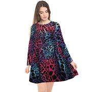 AA Essential® Womens Ladies Plain Jersey Bang Tartan Print Long Sleeve Party A Line Skater Flared Swing Dress Tee Top (Multi Leopard, 12-14)