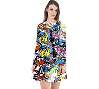 AA Essential® Womens Ladies Plain Jersey Bang Tartan Print Long Sleeve Party A Line Skater Flared Swing Dress Tee Top (Bang Print, 12-14)