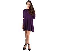 AA Essential® Womens Ladies Plain Jersey Bang Tartan Print Long Sleeve Party A Line Skater Flared Swing Dress Tee Top (Purple, 20-22)