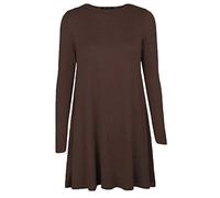 AA Essential® Womens Ladies Plain Jersey Bang Tartan Print Long Sleeve Party A Line Skater Flared Swing Dress Tee Top (Brown, 20-22)