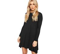 AA Essential® Womens Ladies Plain Jersey Bang Tartan Print Long Sleeve Party A Line Skater Flared Swing Dress Tee Top (Black, 16-18)