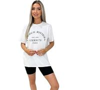AA Essentials® Ladies Slogan Printed Oversized Baggy Fit Short Sleeves T-Shirt Summer Loose Round Neck Tee Top Womens Elegant Casual Wear T-Shirts (French Riviera White, L-XL)