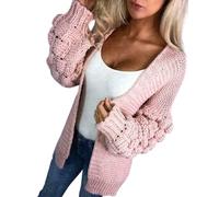 AA Essentials® Women’s Chunky Knitted Oversized Baggy Cardigan - Ladies Bubbles Bobble Sleeve Open Front Boyfriend Cardigan Jumper Sweater (Pink, 16-18)