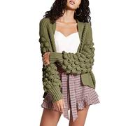AA Essentials® Women’s Chunky Knitted Oversized Baggy Cardigan - Ladies Bubbles Bobble Sleeve Open Front Boyfriend Cardigan Jumper Sweater (Khaki, 16-18)