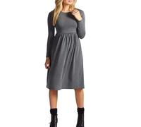 AA Essentials® Women’s Frankie Flare Swing Midi Dress Top | Ladies Long Sleeve Round Neck Casual Wear Skater Swing Flared Midi Dress Tank Top (Charcoal, 16-18)