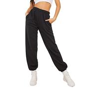 AA Essentials® Womens Jogging Bottoms Casual Sweatpants Cuffed Hem Lounge Baggy Fleece Trousers - Ladies Elastic Waist Yoga Gym Workout Tracksuit Jog Pants (Black, X-Large)