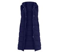 AA Essentials® Womens Padded Gilet - Lightweight Ladies Long Body Warmer, Water Resistant Sleeveless Jacket - Suitable for Light Rain, Winter Long Coat With Pocket (Navy, Medium)